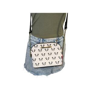 Betsey Johnson Panda Bear Print Crossbody Bag Floral Lining Vegan Leather NWT